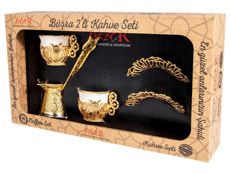 Acar | Turkish Coffee Set of Two + Coffee Pot - Gilded - Gold - TryAladdin