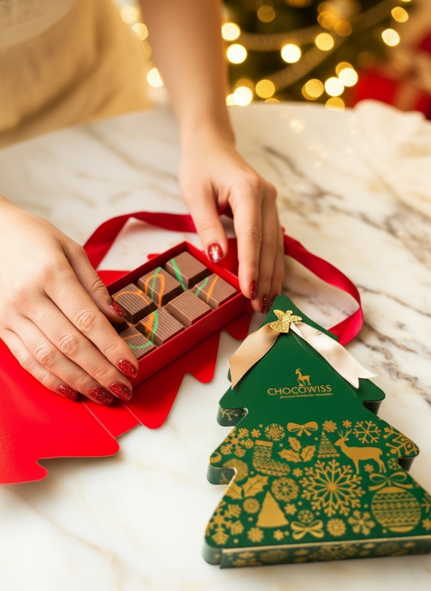 Chocowiss Festive Tree Gift Box - Dubai-Style Pistachio & Kadaif Pralines - 200g