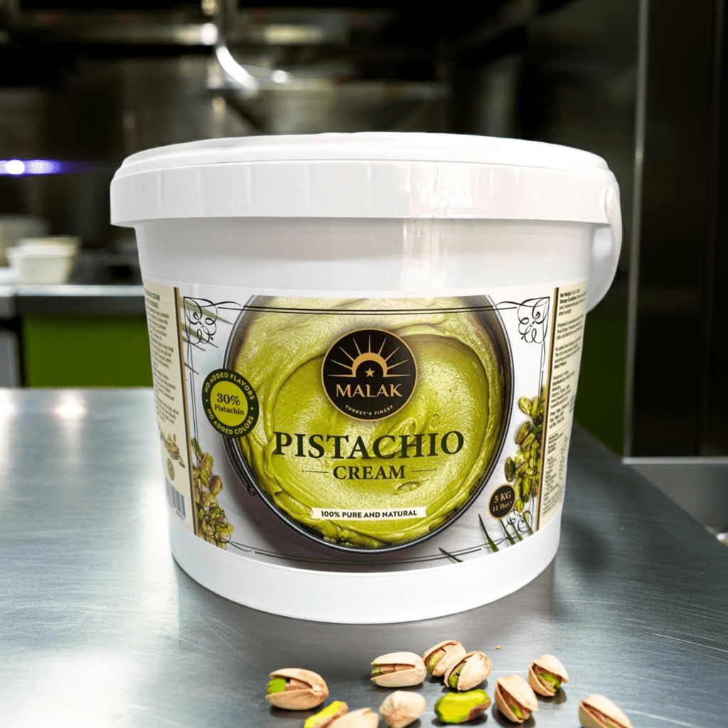 Malak Pistachio Cream with 30% Pistachio - 1.1. lb (5 Kg) Bulk Tub - TryAladdin