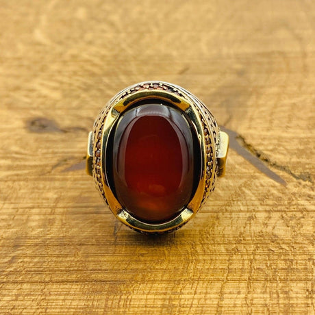 Men's Red Agate Ottoman Silver Ring - TryAladdin