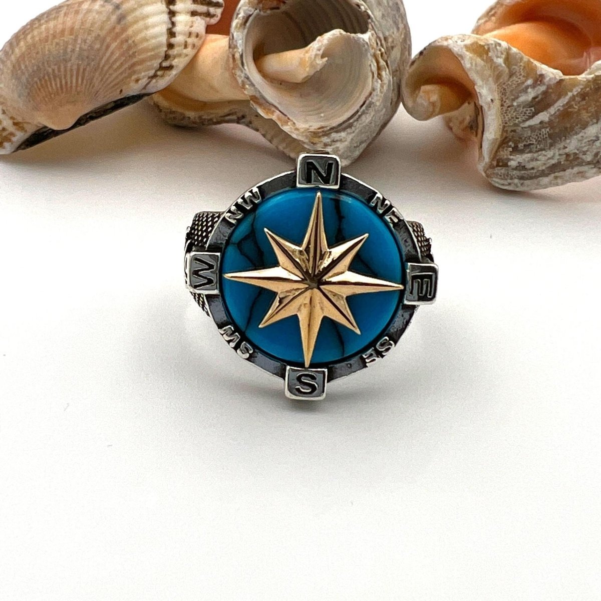 Men’s Turquoise Compass Ring - TryAladdin