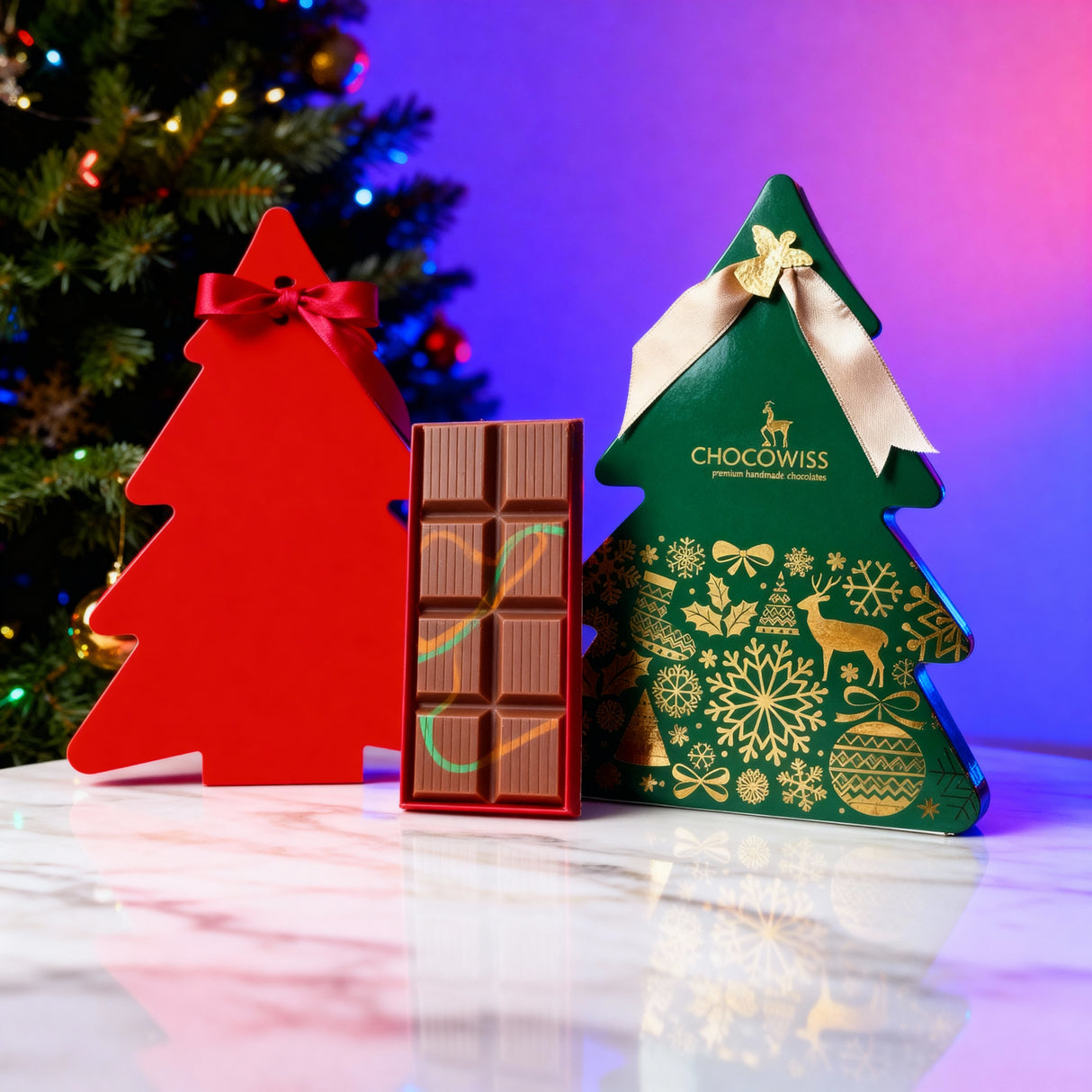 Chocowiss Festive Tree Gift Box - Dubai-Style Pistachio & Kadaif Pralines - 200g