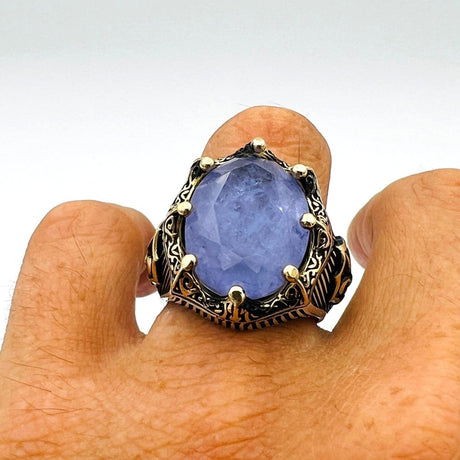 Purple Tourmaline Oval Stone Men's Ring - TryAladdin