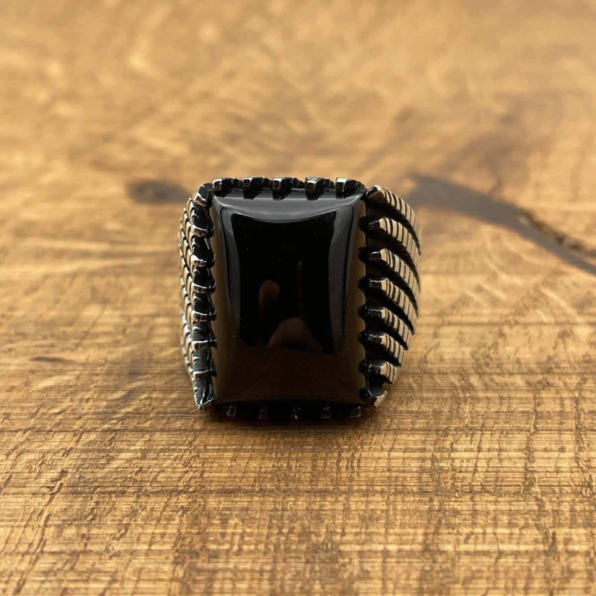 Sterling Silver 925 Handmade Black Onyx Men's Ring - TryAladdin