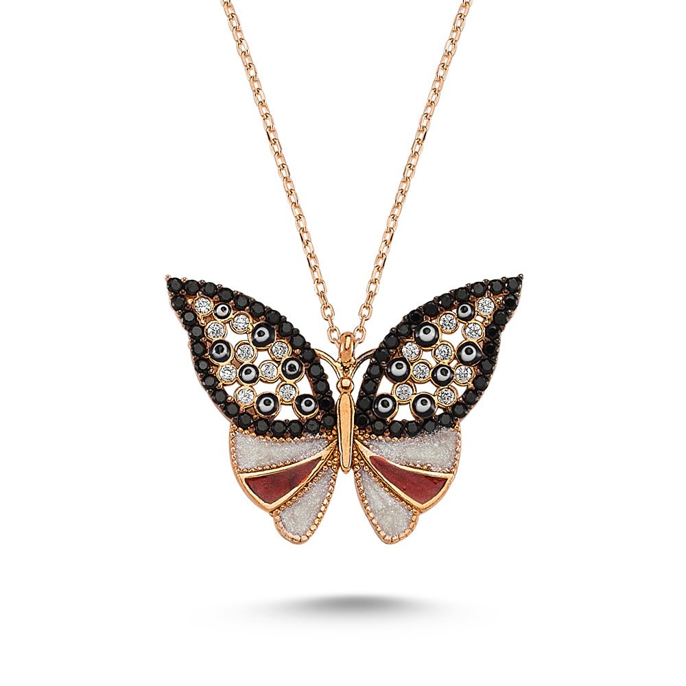 Taki | Silver Butterfly Necklace with Enamel Stone 3 Colors - TryAladdin