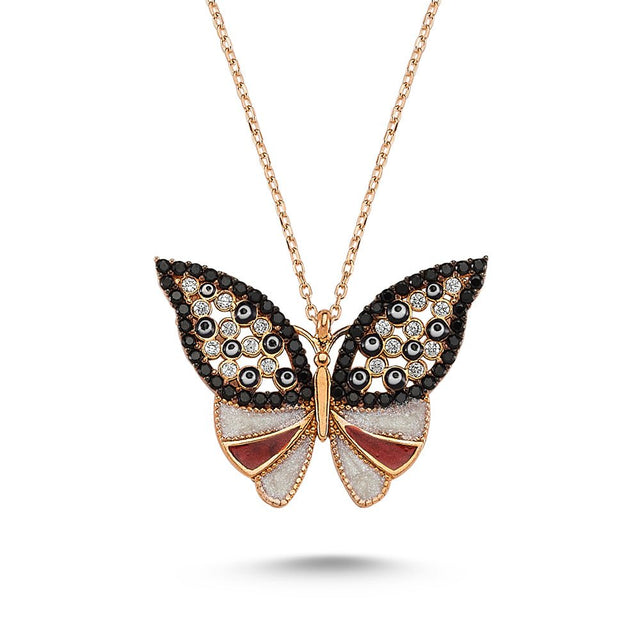 Taki | Silver Butterfly Necklace with Enamel Stone 3 Colors - TryAladdin