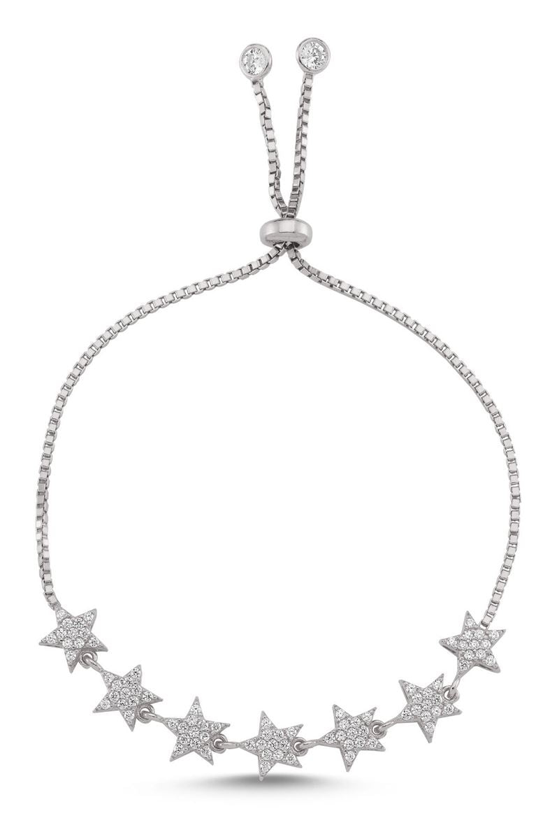 Taki | Zircon Stone Stars Silver Bracelet with Flexible Lock - TryAladdin