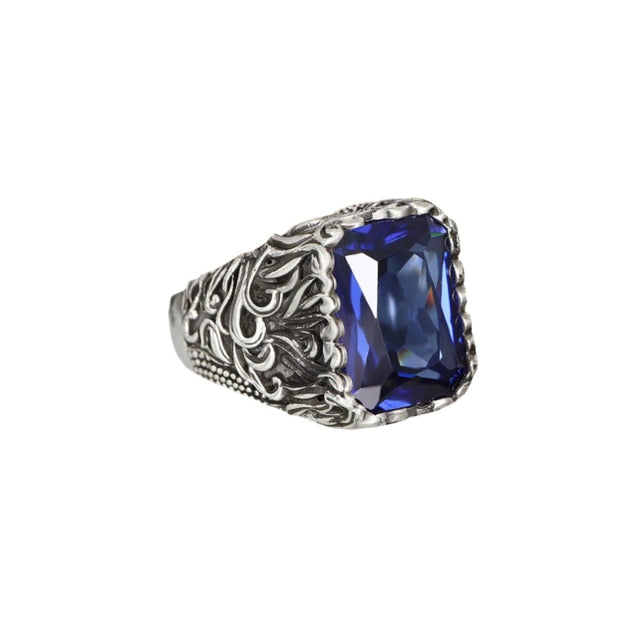 Tesbihevim | Silver Ring for Men with Parliament Blue Zircon Stone - TryAladdin