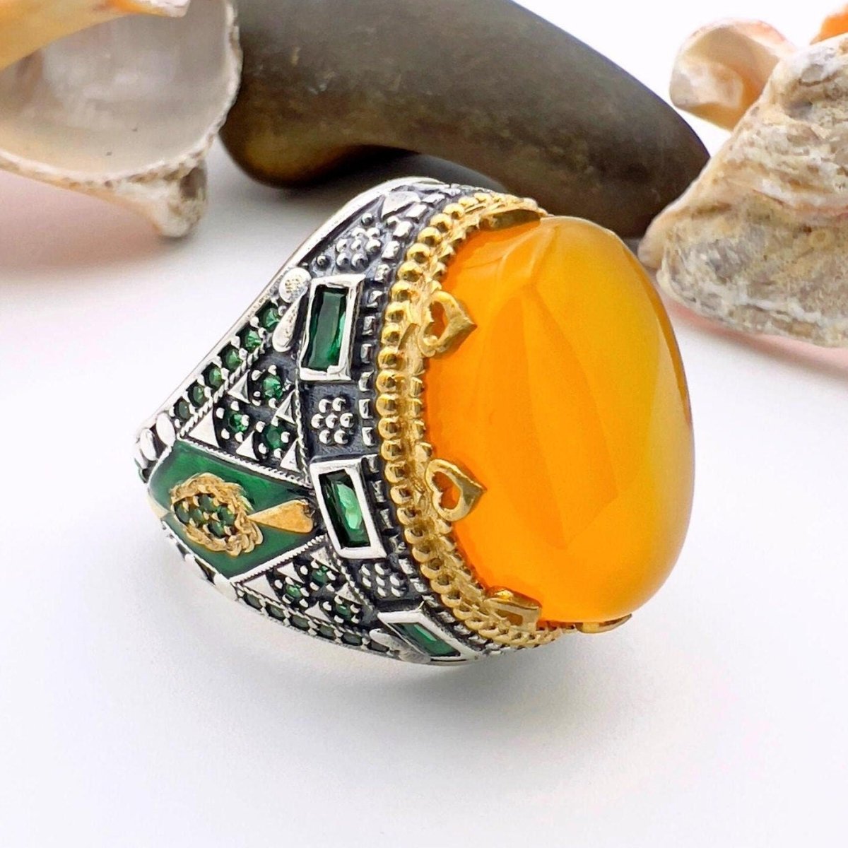 Yellow Agate Stone Men's Ring - TryAladdin