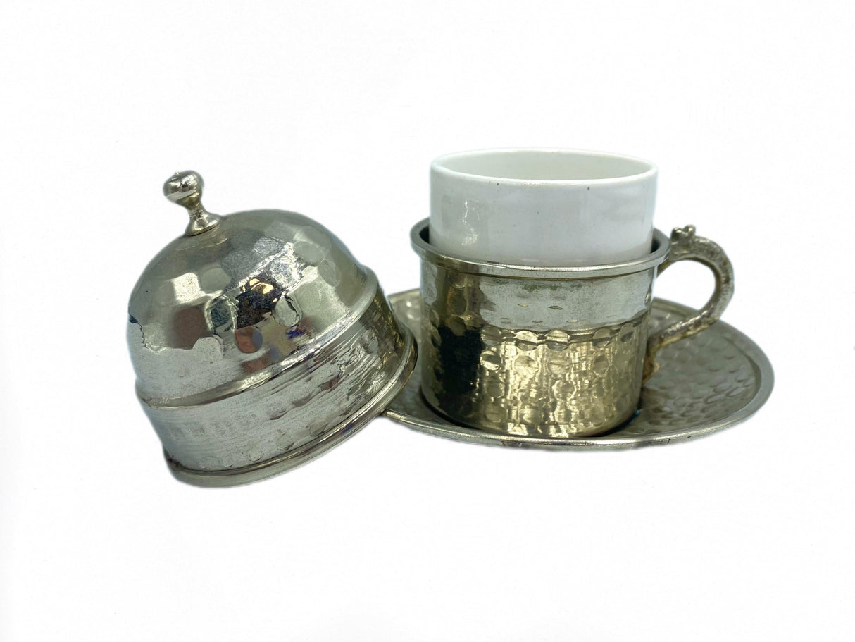 Lavina | Copper Turkish Coffee Cup with Lid Silver Color - TryAladdin