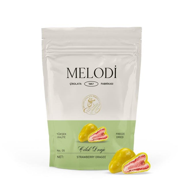 Melodi - White Chocolate Covered Colored Strawberry Dragee - 80 Grams - TryAladdin