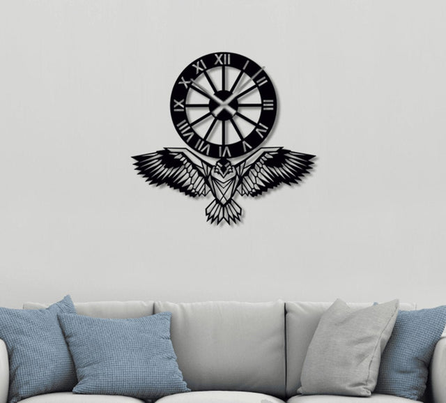NR Dizayn | Eagle Motif Decorative Metal Wall Clock - TryAladdin