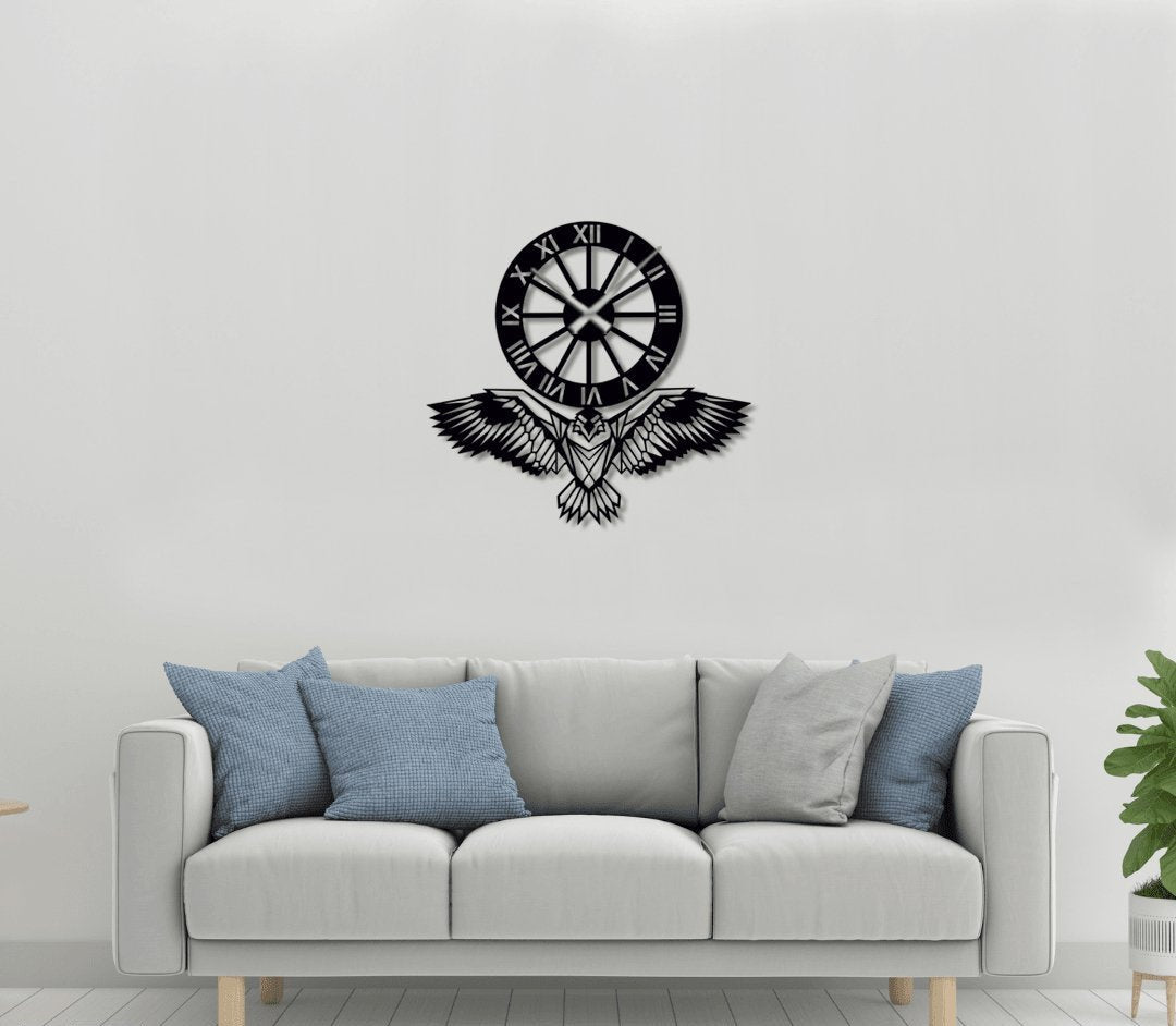 NR Dizayn | Eagle Motif Decorative Metal Wall Clock - TryAladdin