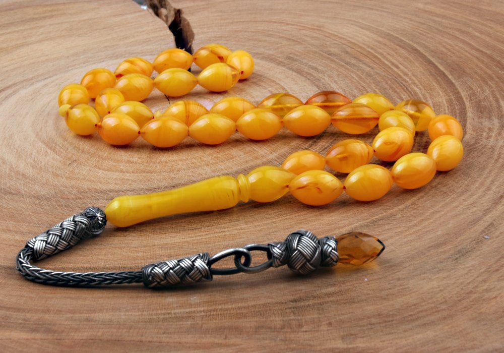 Tesbihevim | 1000 K Sterling Silver Mixed Color Amber Tasbih with Kazaz Tassel - TryAladdin