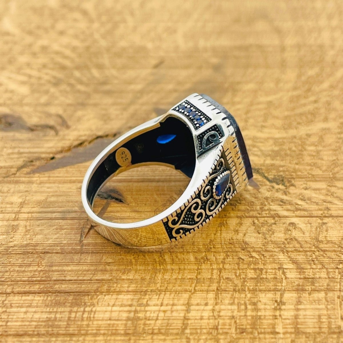 Men’s Blue Zircon Square Ring - TryAladdin