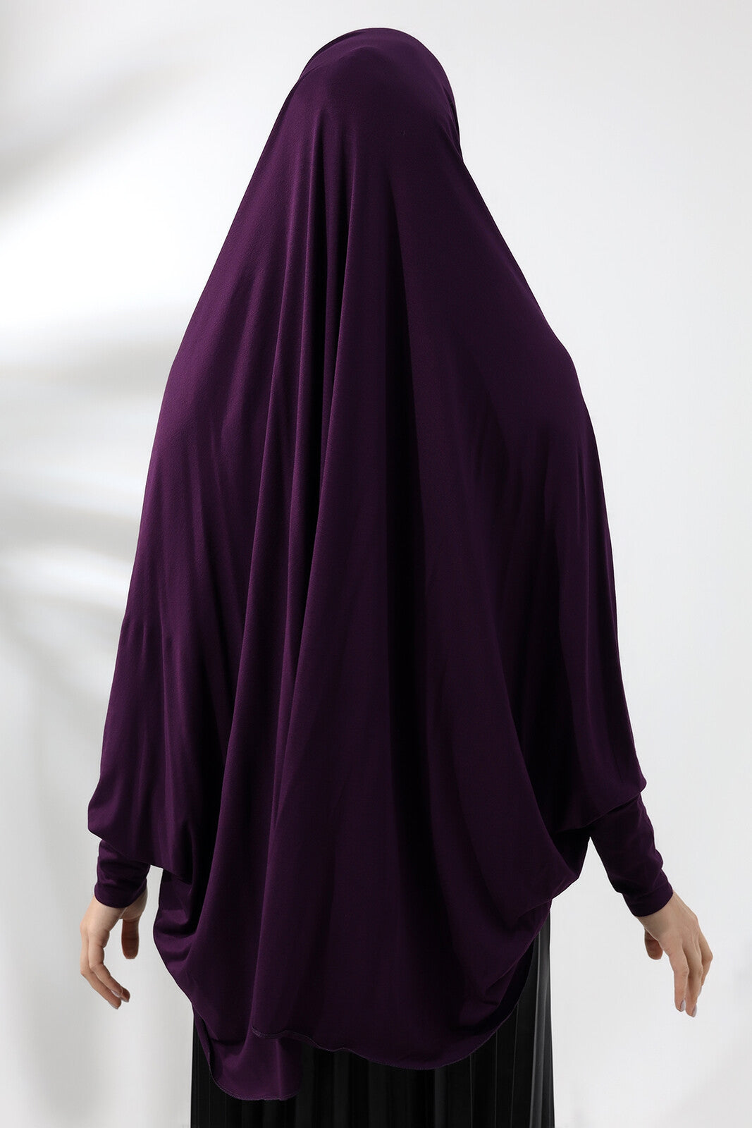 Plum Klar til at Bære Praktisk Hijab med Ærme Kæmmet Bomulds Souffle Scarf Hijab