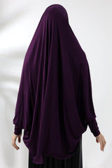 Plum Klar til at Bære Praktisk Hijab med Ærme Kæmmet Bomulds Souffle Scarf Hijab