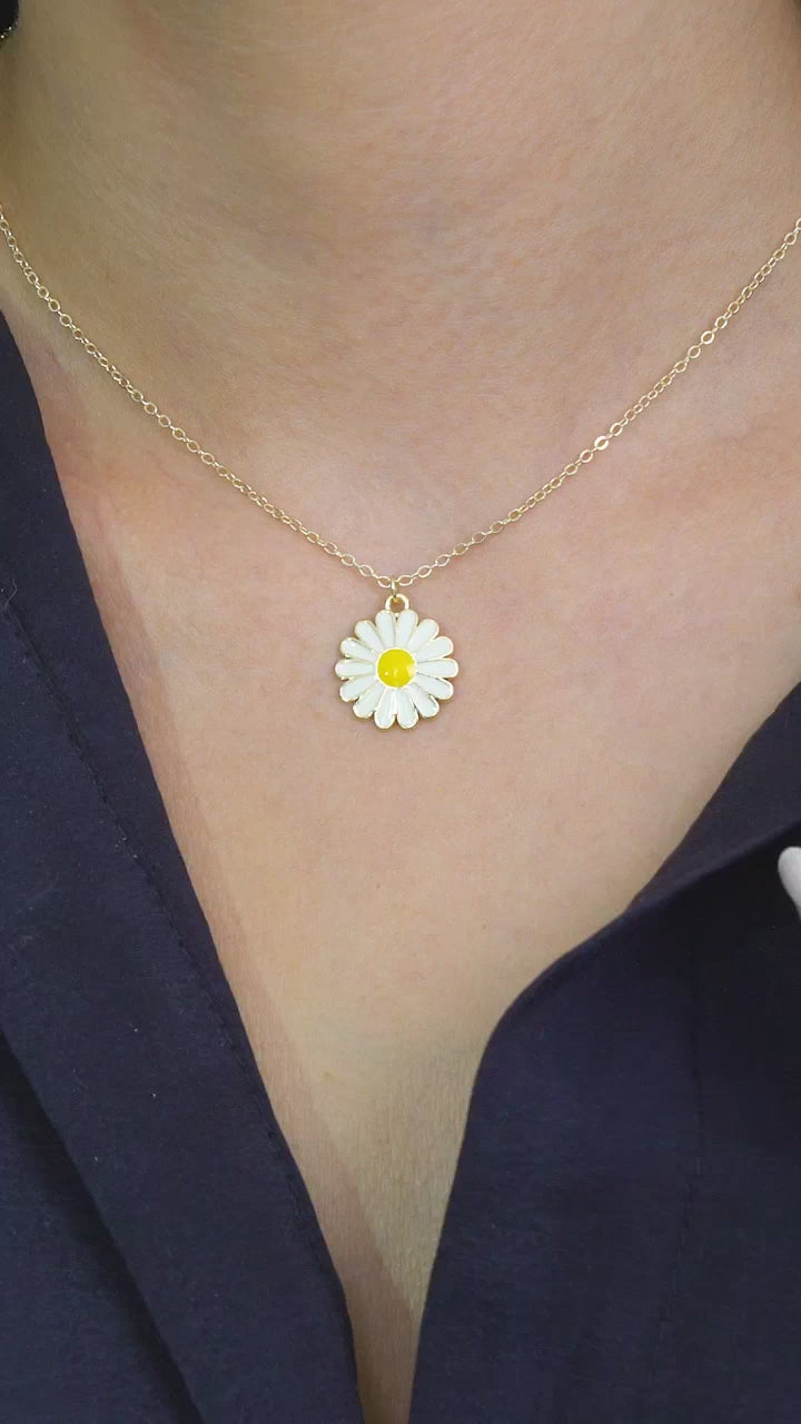 Taki | Gouden Kleur Geëmailleerde Gele Margriet Ketting