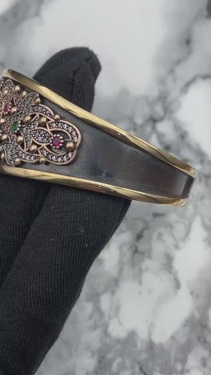 Istanbul Schmuck | Rubin Ottoman Stil Verstellbares Handgelenk Handmade Silberarmband