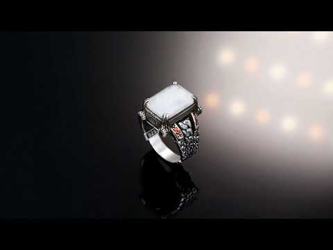 Tesbihevim | Chain Series Heren Zilveren Ring met Witte Paraiba Steen