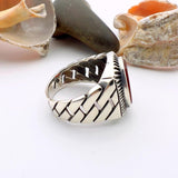 Red Oval Agate Stone Men's Silver Ring - TryAladdin