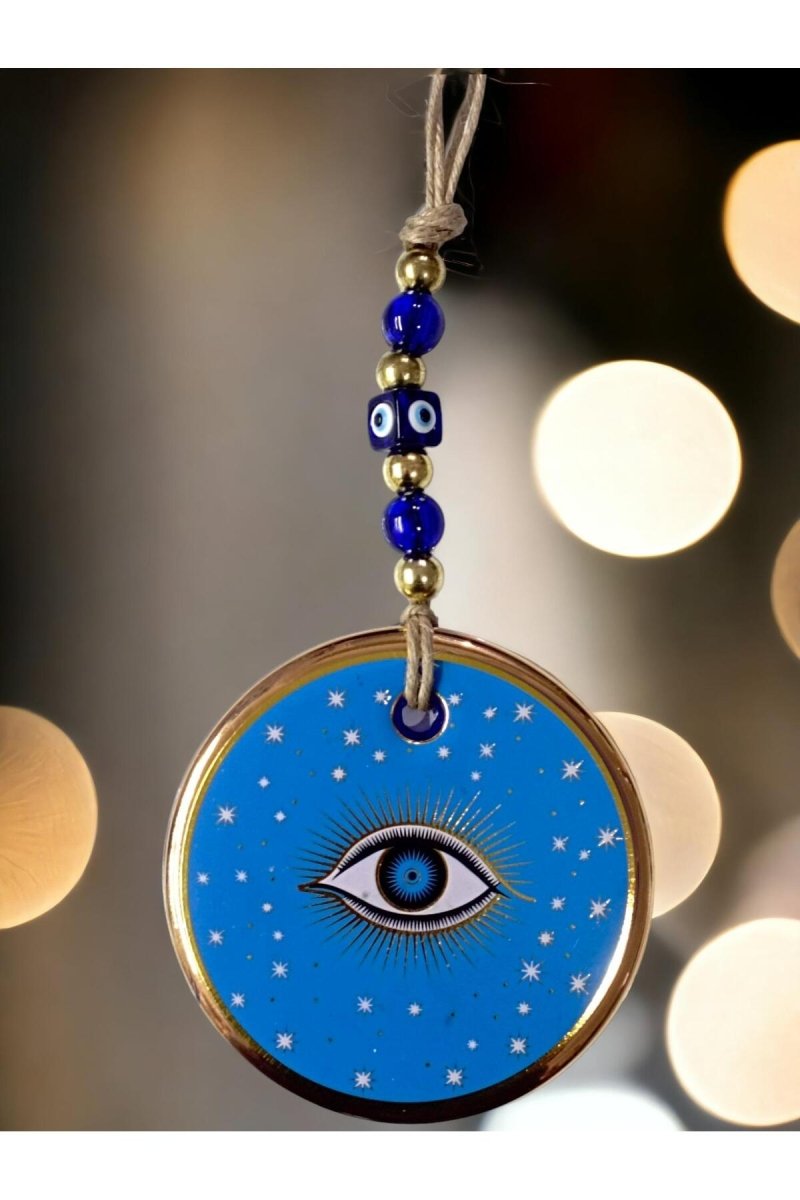 Blue Color Star Motif Eyed Glass Wall Ornament - TryAladdin