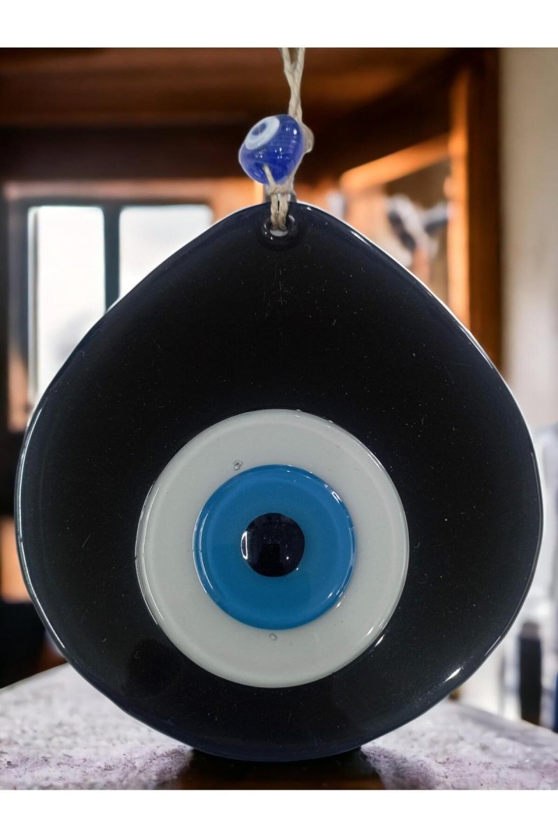 Blue Nazar Beaded Black Color Nazar Bead Drop Pattern Handmade Wall Ornament - TryAladdin