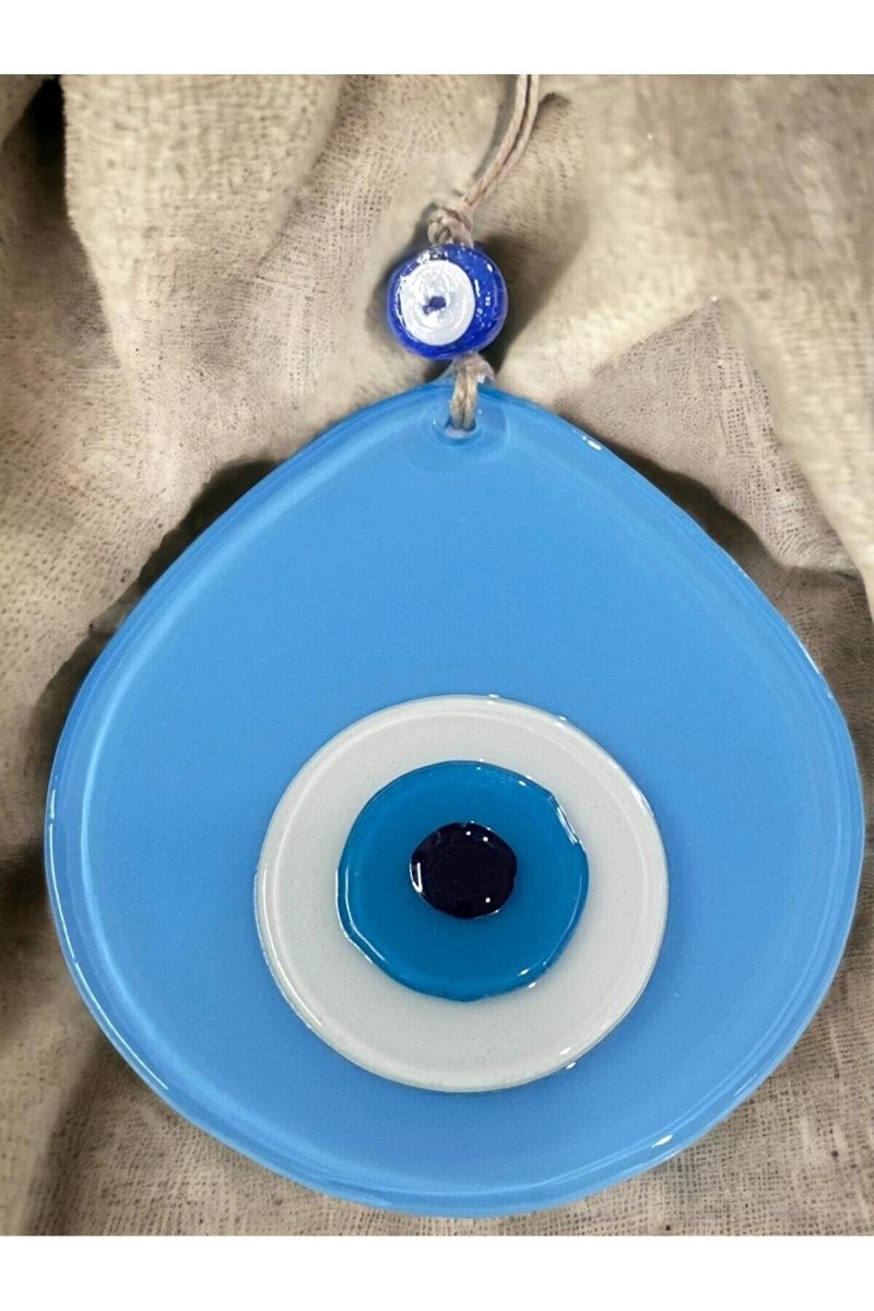 Blue Nazar Beaded Light Blue Color Drop Pattern Handmade Wall Ornament - TryAladdin