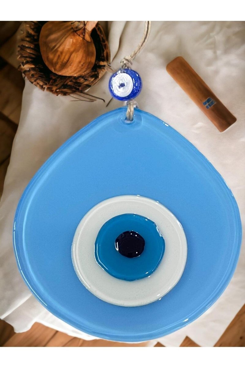 Blue Nazar Beaded Light Blue Color Drop Pattern Handmade Wall Ornament - TryAladdin