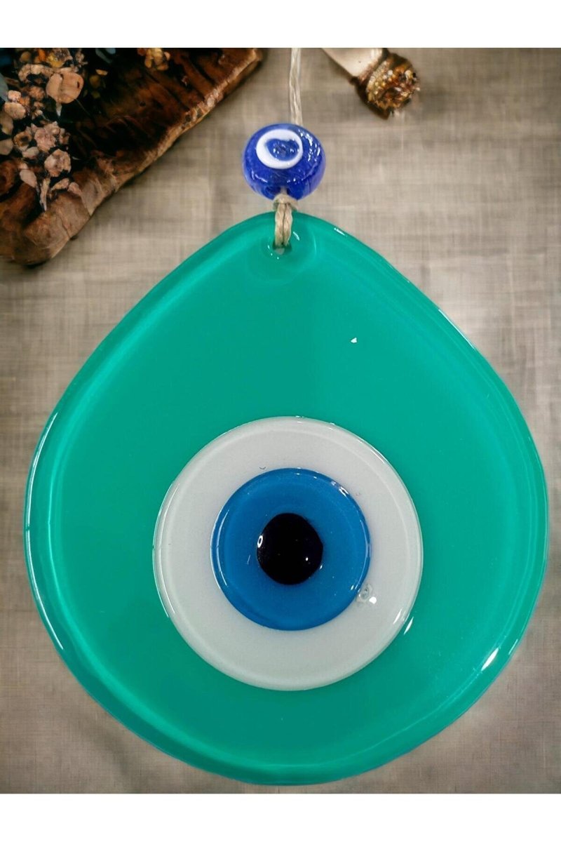 Blue Nazar Beaded Light Green Color Nazar Bead Drop Pattern Handmade Wall Ornament - TryAladdin
