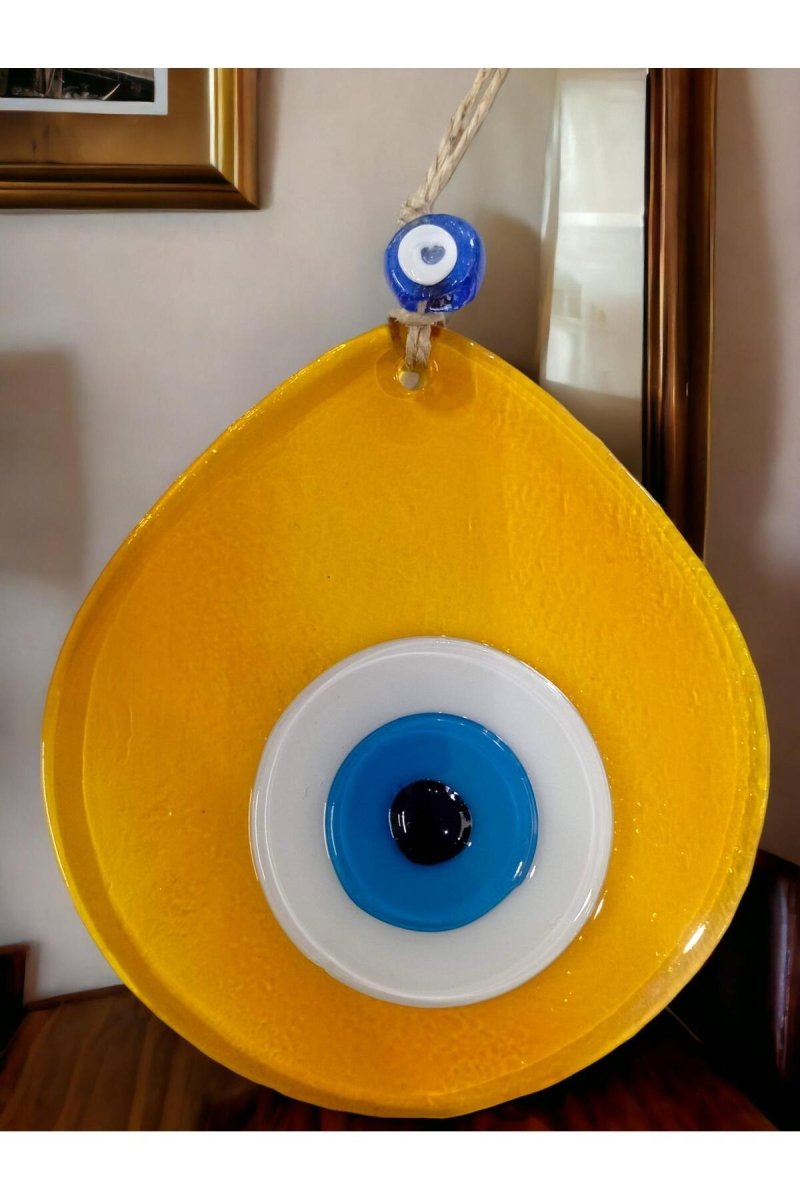 Blue Nazar Beaded Transparent Honey Color Drop Pattern Handmade Wall Ornament - TryAladdin