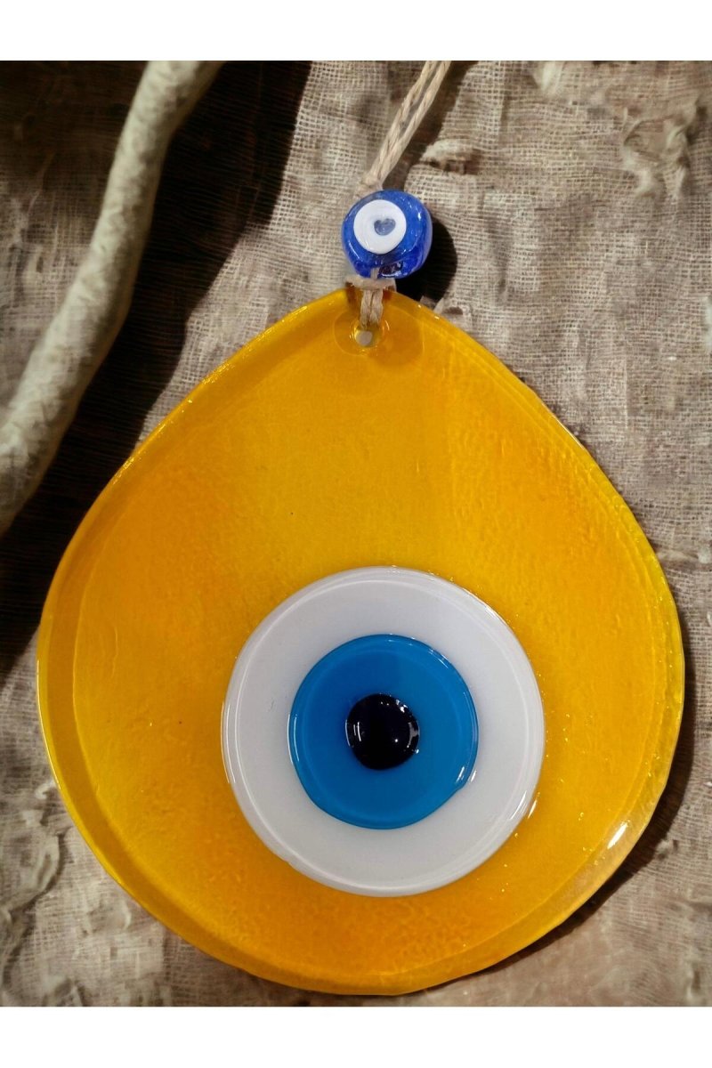 Blue Nazar Beaded Transparent Honey Color Drop Pattern Handmade Wall Ornament - TryAladdin