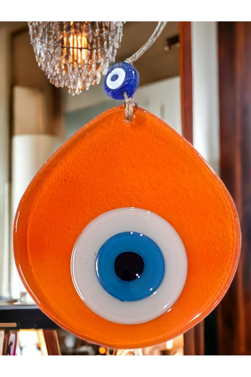 Blue Nazar Beaded Transparent Orange Color Drop Pattern Handmade Wall Ornament - TryAladdin