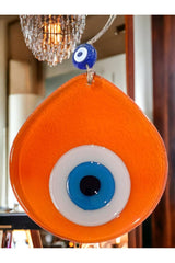 Blue Nazar Beaded Transparent Orange Color Drop Pattern Handmade Wall Ornament - TryAladdin