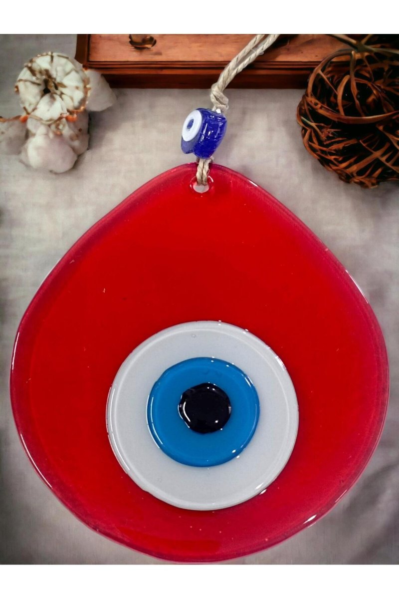Blue Nazar Beaded Transparent Red Color Drop Pattern Handmade Wall Ornament - TryAladdin