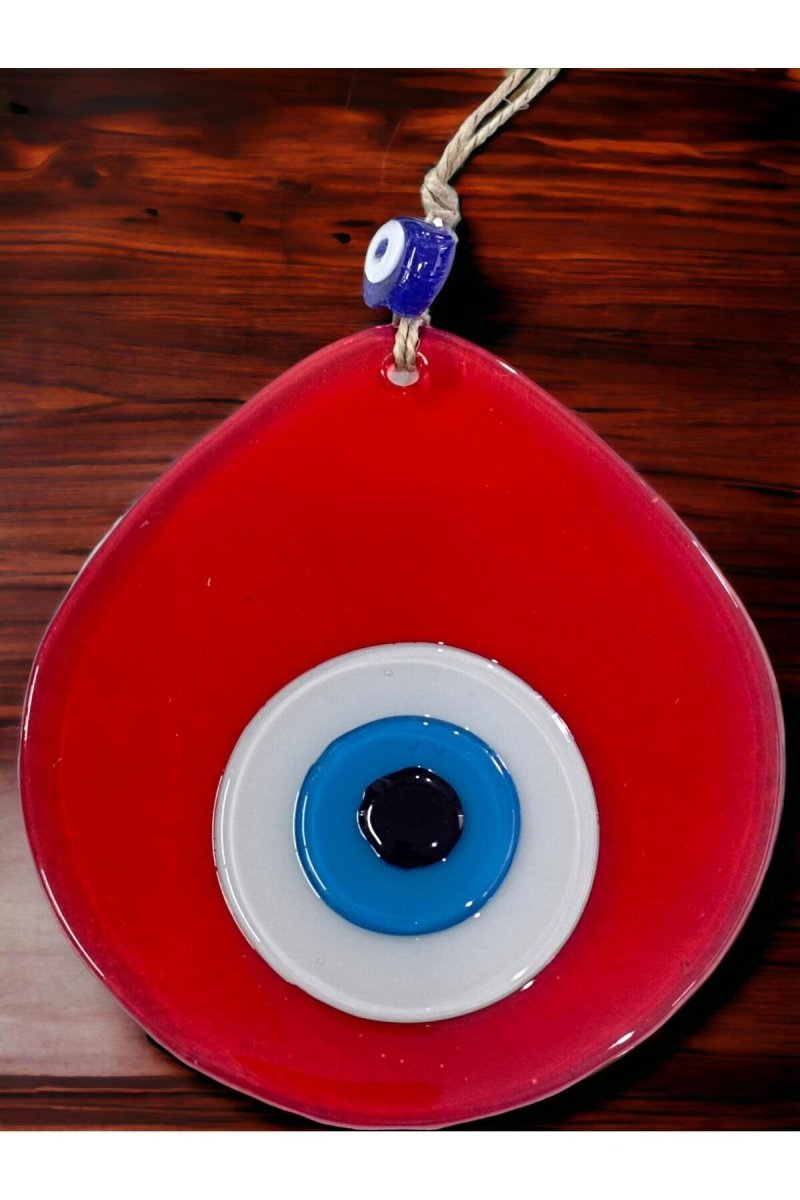 Blue Nazar Beaded Transparent Red Color Drop Pattern Handmade Wall Ornament - TryAladdin