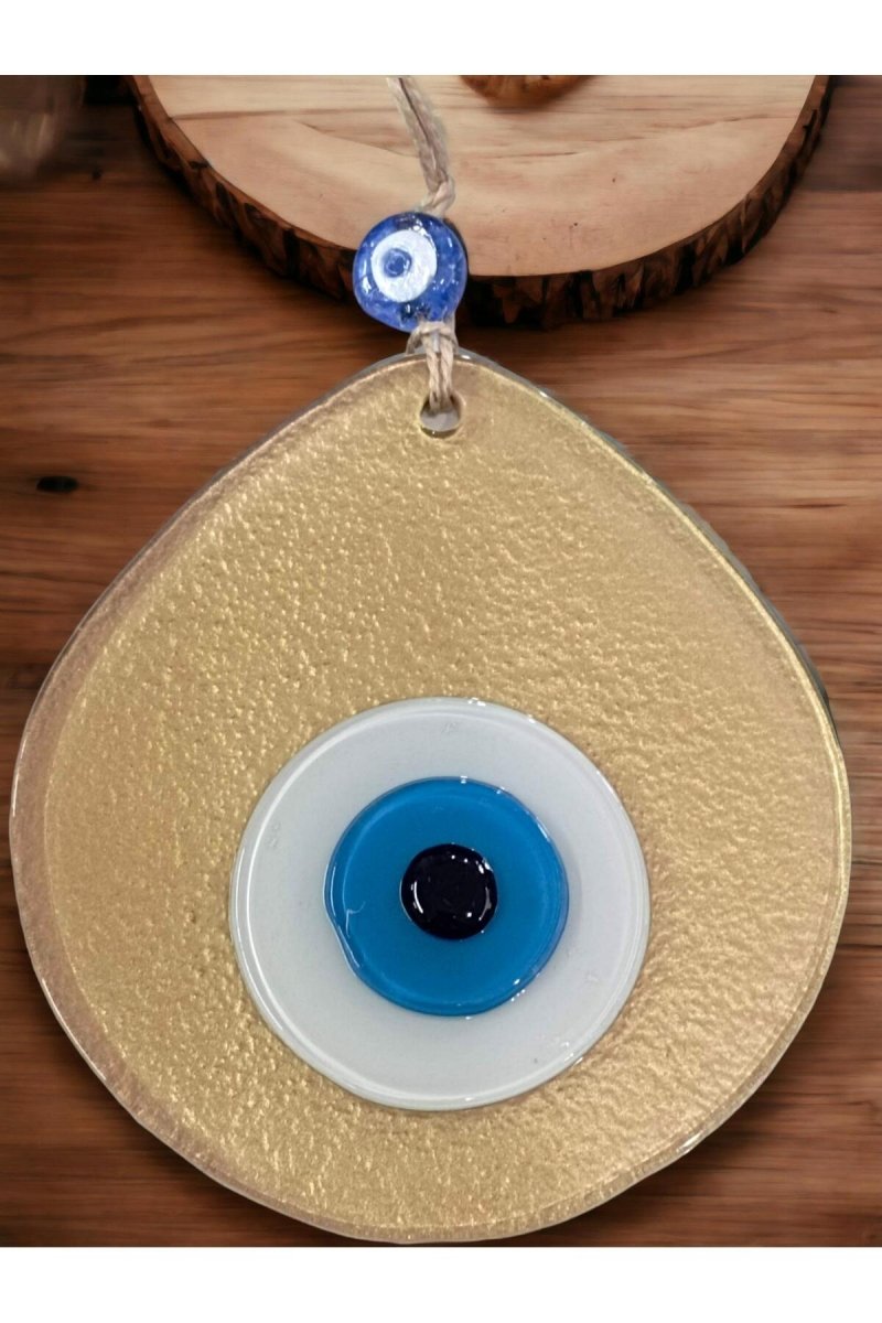 Blue Nazar Beads Gold Color Drop Pattern Handmade Wall Ornament - TryAladdin