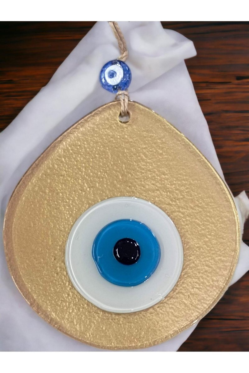 Blue Nazar Beads Gold Color Drop Pattern Handmade Wall Ornament - TryAladdin