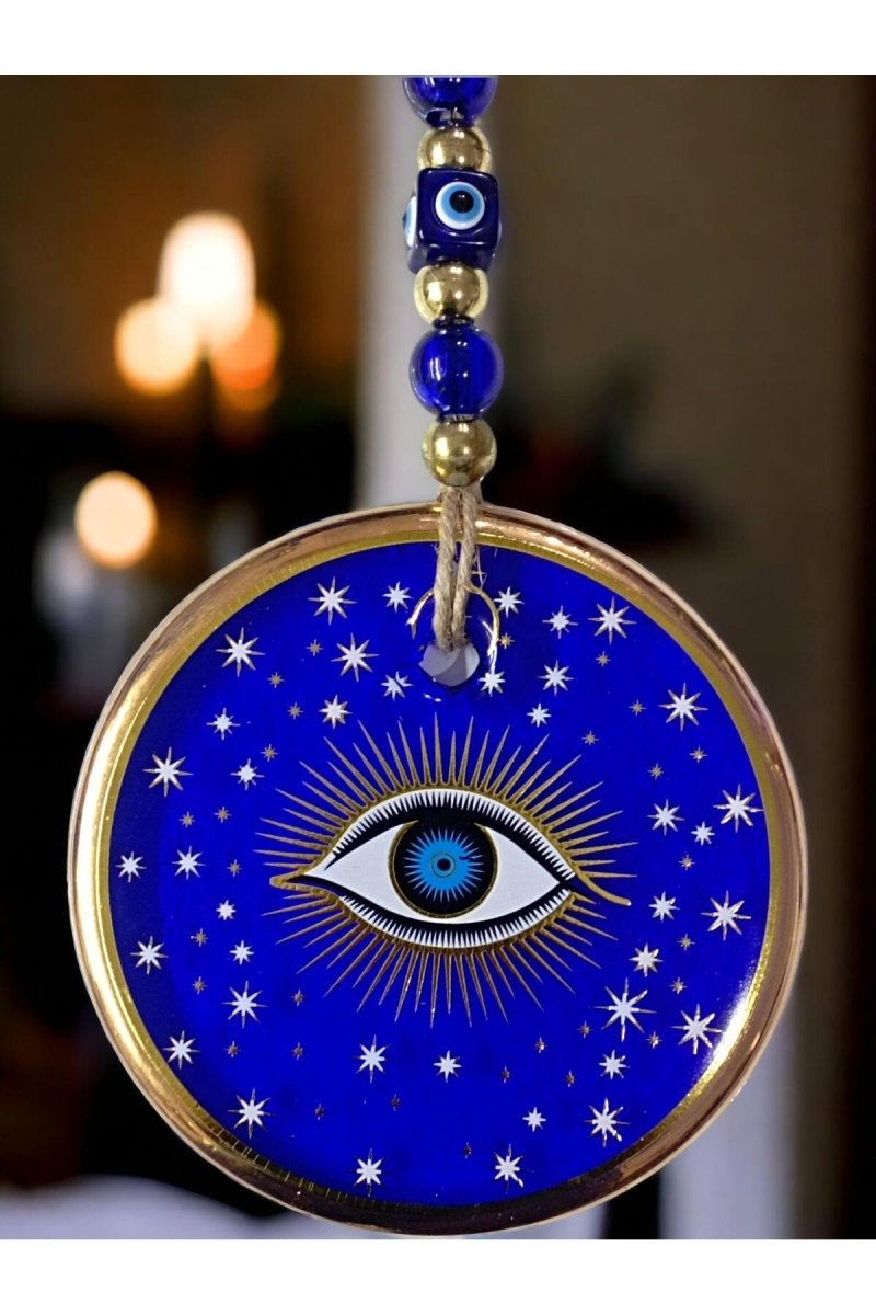 Gilded Blue Color Star Motif Eyed Glass Wall Ornament - TryAladdin
