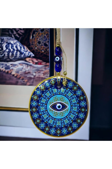 Gilded Turquoise Color Eye Model Nazar Bead Glass Wall Ornament - TryAladdin