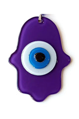Nazar Beads Purple Color Hand Shape Glass Wall Ornament - TryAladdin
