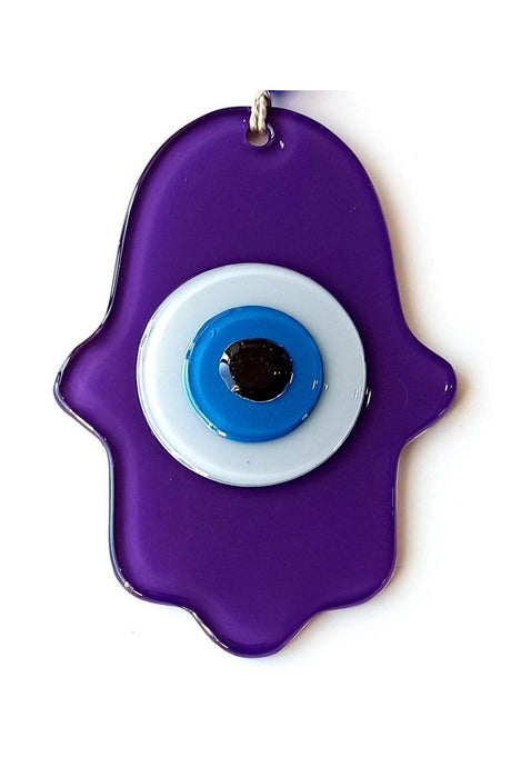 Nazar Beads Purple Color Hand Shape Glass Wall Ornament - TryAladdin