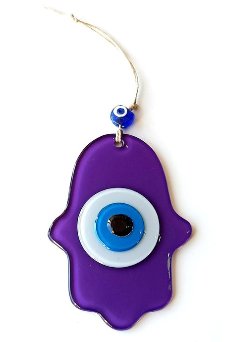 Nazar Beads Purple Color Hand Shape Glass Wall Ornament - TryAladdin